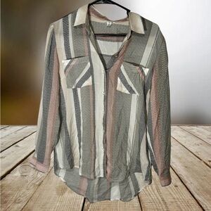 Tribal Jeans Button Up Long Sleeve Blouse